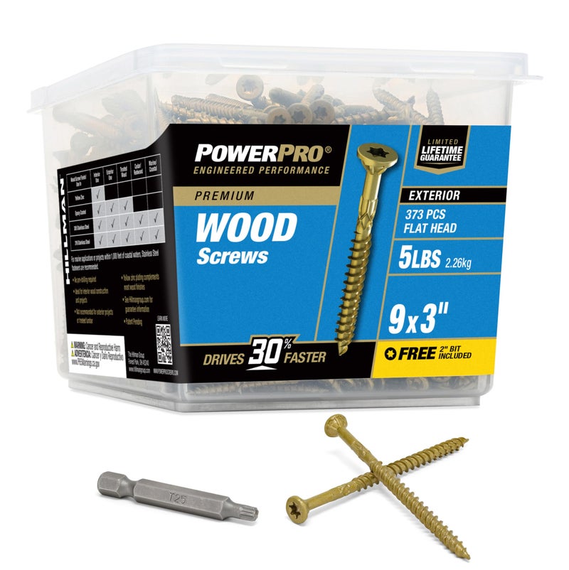 Power Pro Premium Exterior Wood Screws, #9 x 3 Inch All-Purpose Deck Screws for Outdoor Projects, T-25 Star Bit Included, Bronze, 373 Pieces | 48611V4 - Image 1